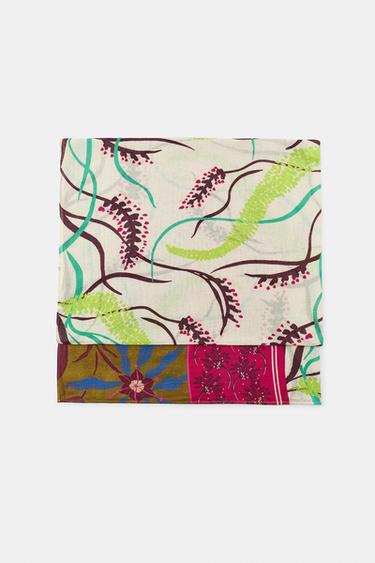 PRINTED LINEN BLEND SCARF - Multicoloured by Zara
