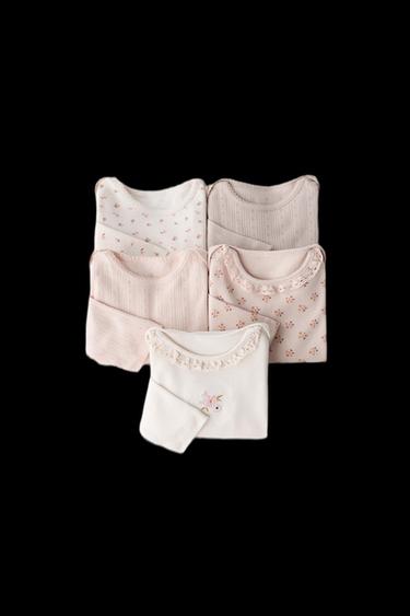 Zara FIVE-PACK OF FLORAL PRINT BODYSUITS - Dusty pink - Image 0