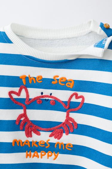 SWEAT À RAYURES ET BRODERIE CRABE - Bleu de Zara - Image 2