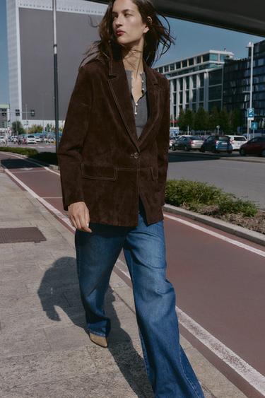100% LEATHER STRAIGHT BLAZER - Brown de Zara - Image 4