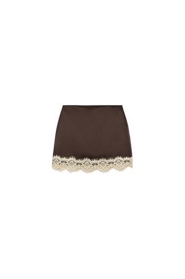 SKORT WITH LACE HEM - Dark brown by Zara