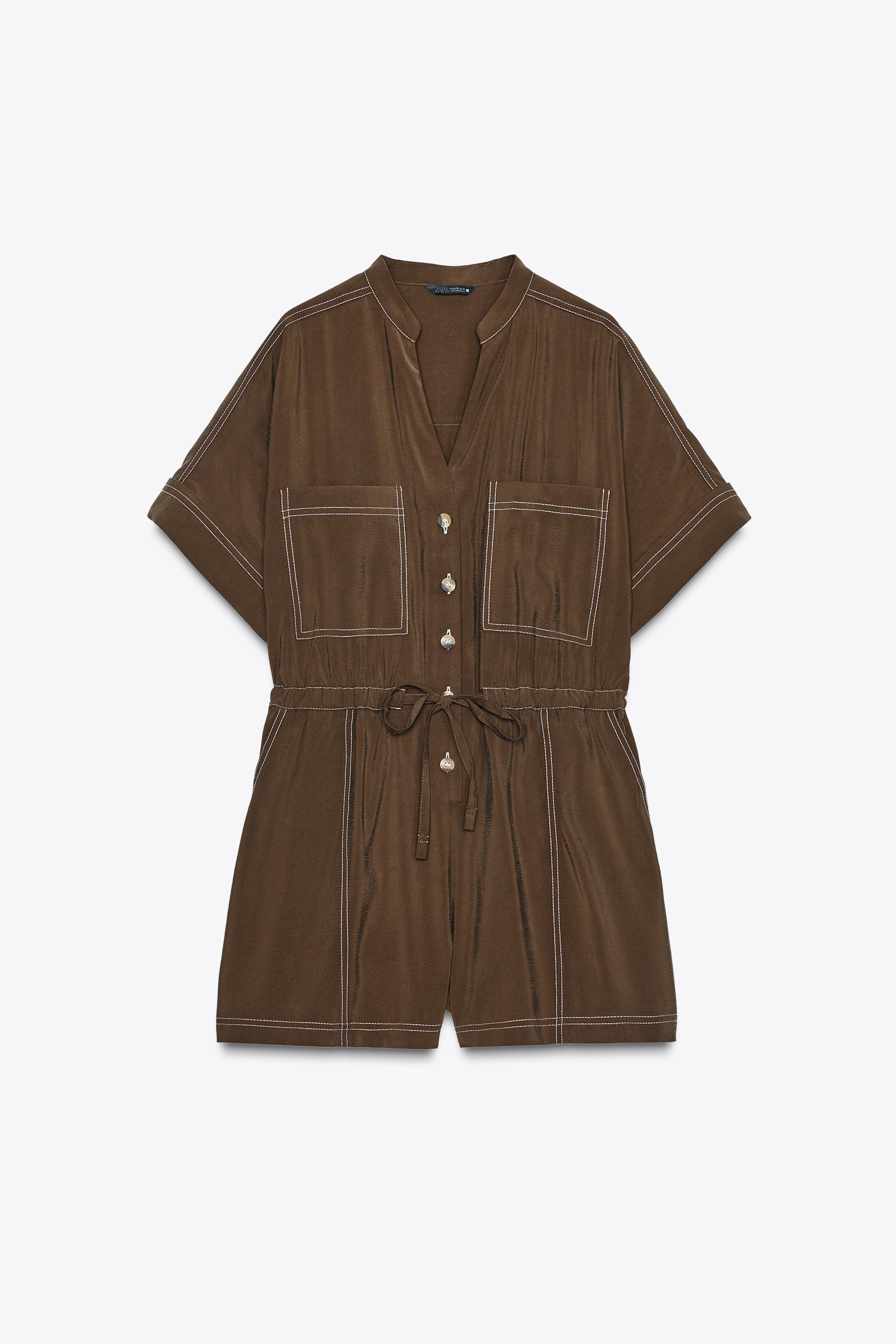 その他 JUMParty SHORT JUMPSUIT WITH TOPSTITCHING - Brown | ZARA Canada