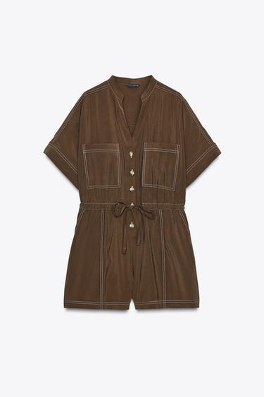 MONO CORTO PESPUNTES - Marrón de Zara