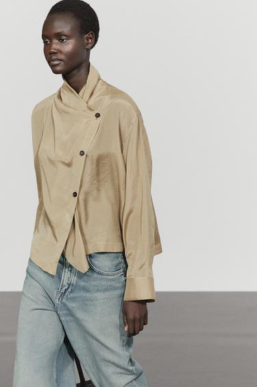 Blouse with wrap fastening at the neck — Stone 1