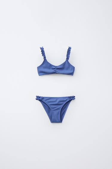 6-14 YEARS/ TEXTURED BIKINI WITH RUFFLES - Indigo by Zara - Image 0