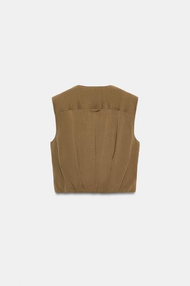PUFFER GILET WITH ZIPS - Khaki by Zara - Image 8