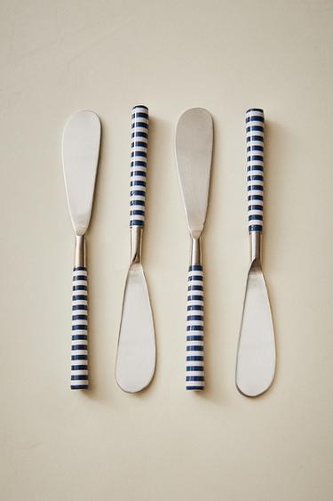 PACK OF SPREADER KNIVES WITH STRIPED HANDLES (PACK OF 4) - Blue/White by Zara