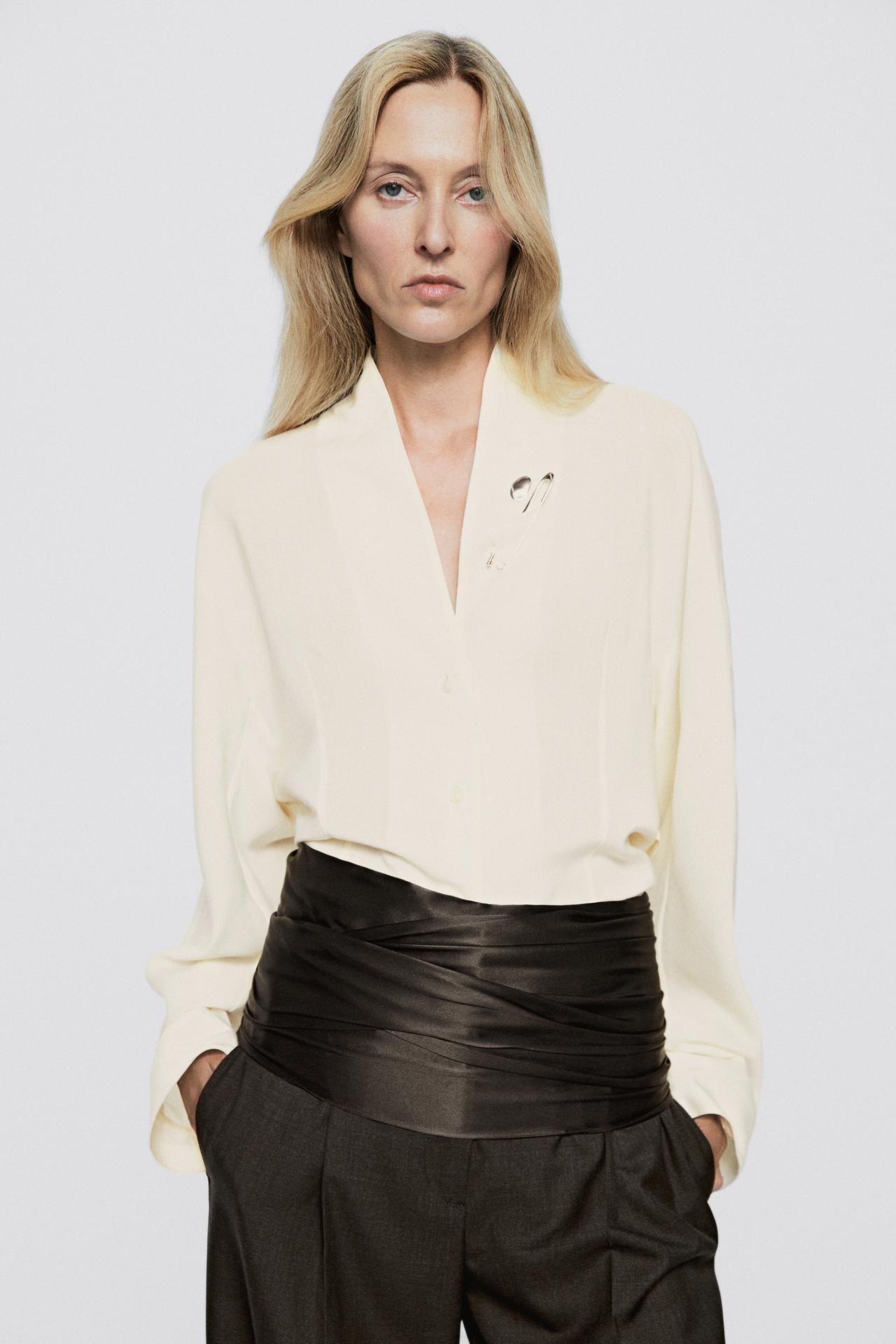 Flowing shirt with tuxedo-style collar detail - LIMITED EDITION — Ecru