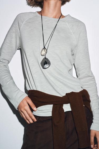 Zara COTTON RAGLAN SLEEVE T-SHIRT - Light gray