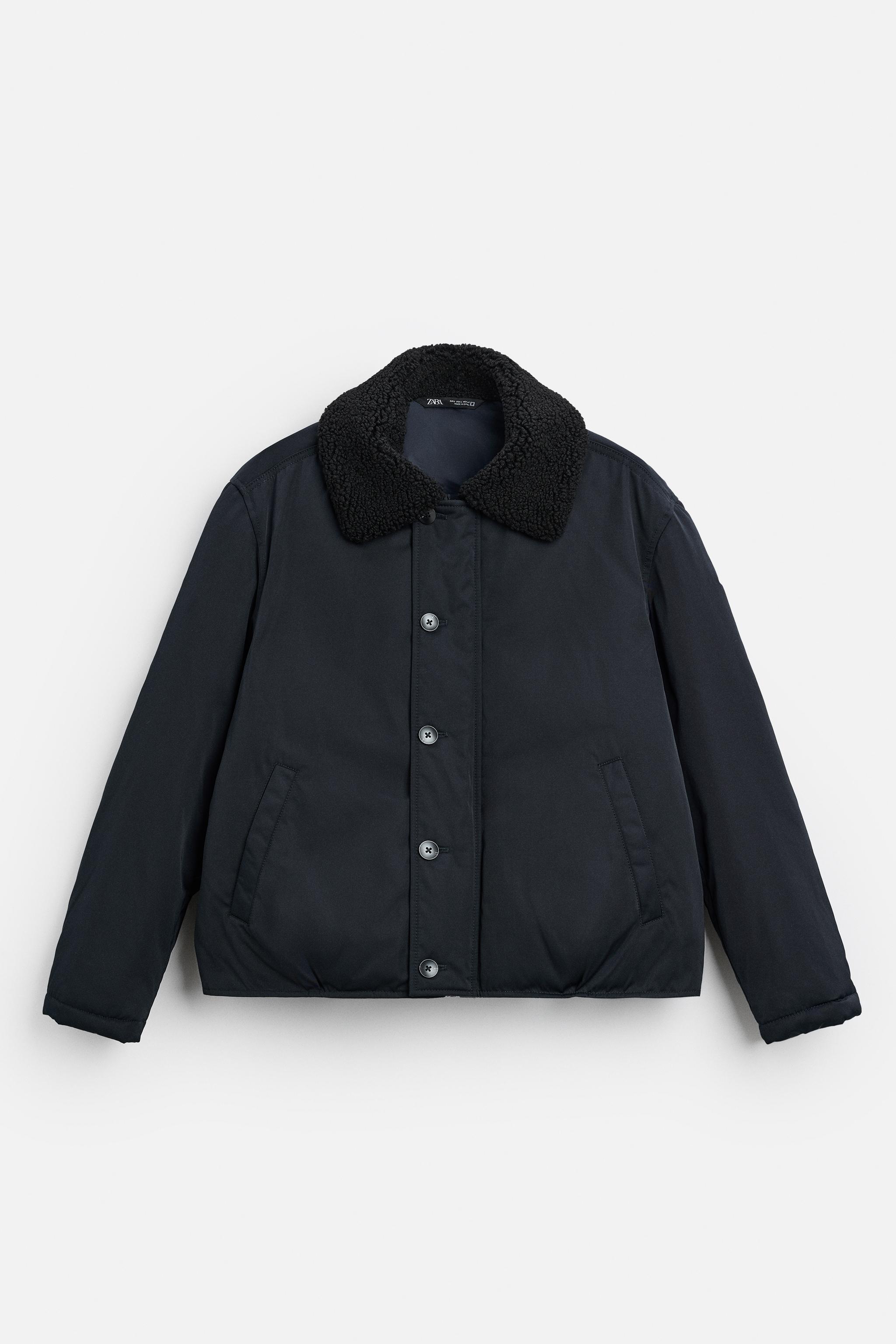 MATCHING COLLAR PUFFER JACKET - Navy blue | ZARA Singapore