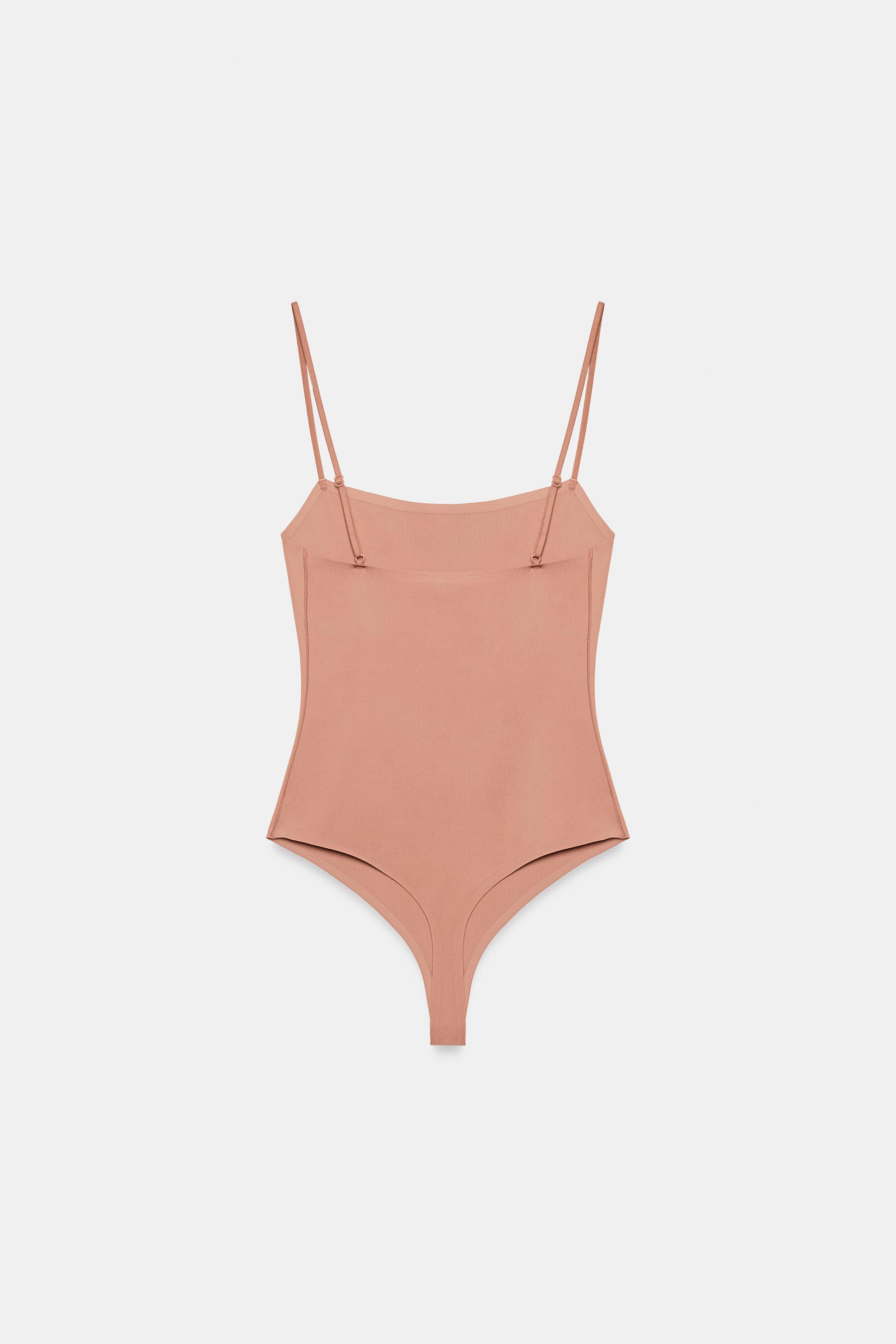 SQUARE NECK BODYSUIT — Beige-pink