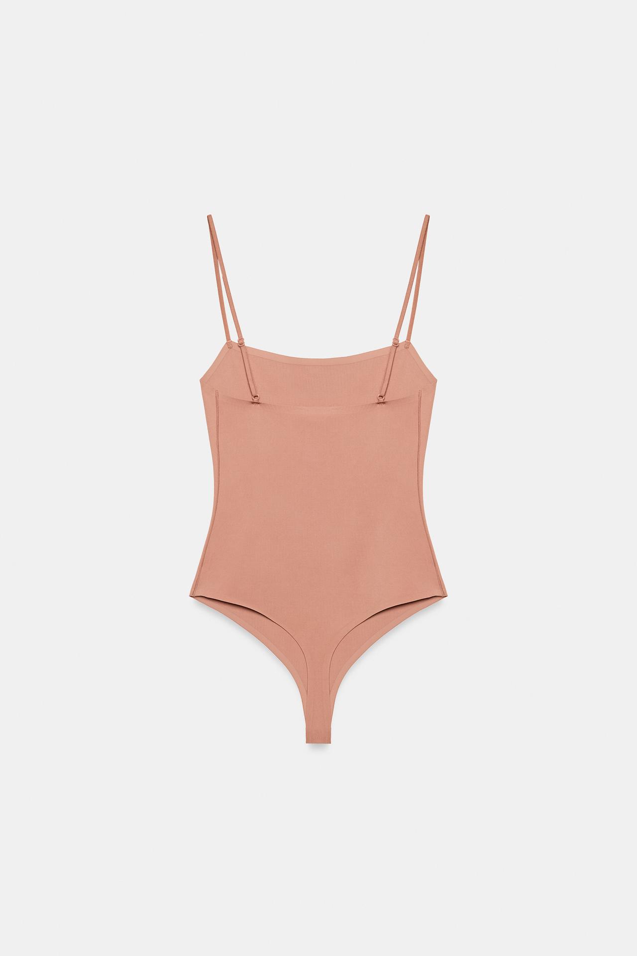 SQUARE NECK BODYSUIT — Beige-pink