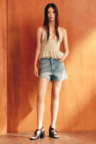 Zara 蜂巢紋拼接上衣 - 米色