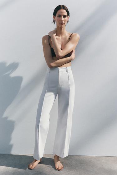 JEANS ZW COLLECTION WIDE LEG CẠP CAO - Màu trắng ngà từ Zara