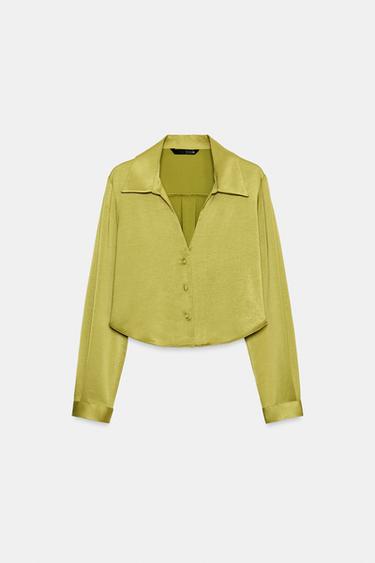 CAMISA SATINADA - Khaki de Zara - Imagen 0