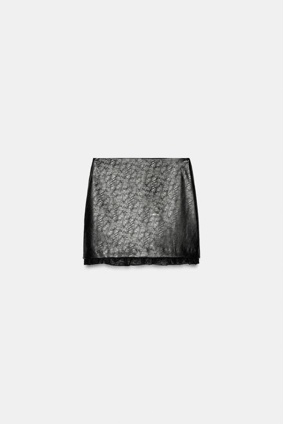 LEATHER EFFECT LACE MINI SKIRT - Black by Zara - Image 0