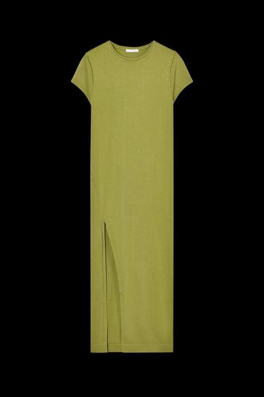 VESTIDO MIDI LAVADO - Musgo de Zara - Imagen 0