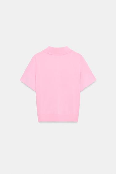 POLO EN MAILLE À MANCHES COURTES - Rose moyen de Zara - Image 6