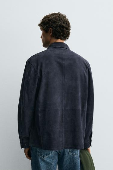 SUEDE LEATHER OVERSHIRT - Navy blue by Zara - Image 2