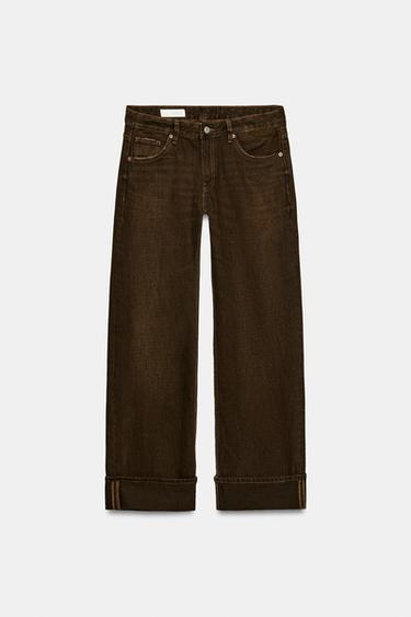 JEANS TRF RECTOS FOLD UP TIRO MEDIO - Marrón de Zara - Imagen 0
