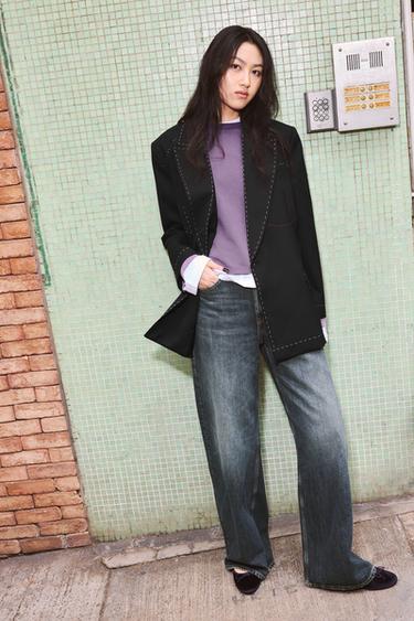 Zara 撞色明線西裝外套 - ZW COLLECTION LIMITED EDITION - 黑色