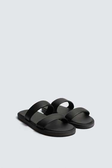 Zara KOŽNE SANDALE SA KAIŠEVIMA – Crna