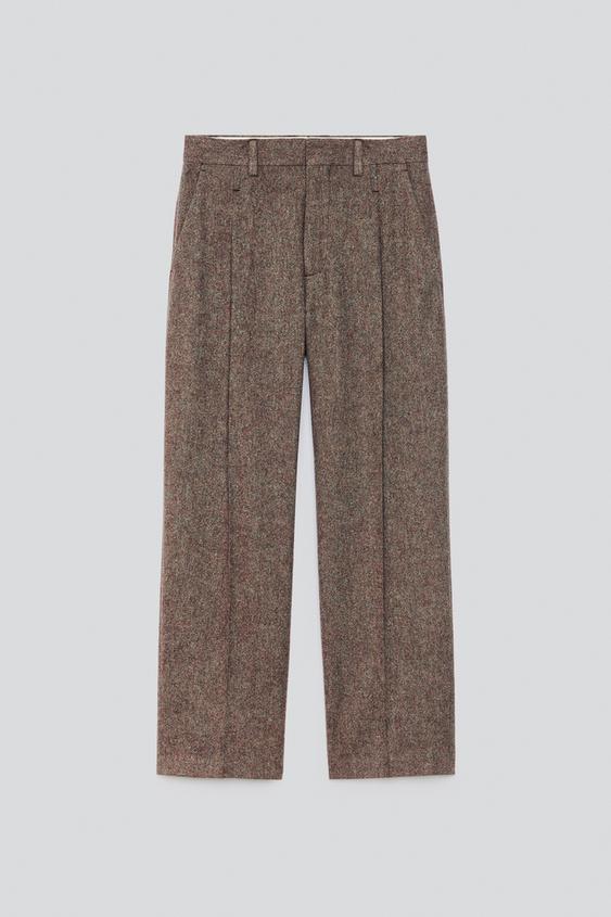 Zara 100% WOOL SUIT PANTS - Burgundy - Image 0