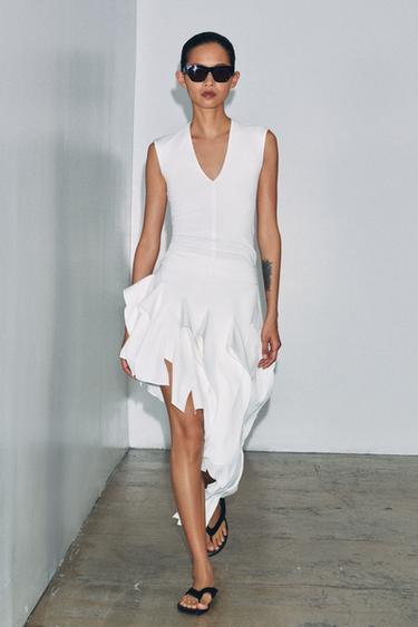 HAUT CÔTELÉ COL EN V - Blanc de Zara