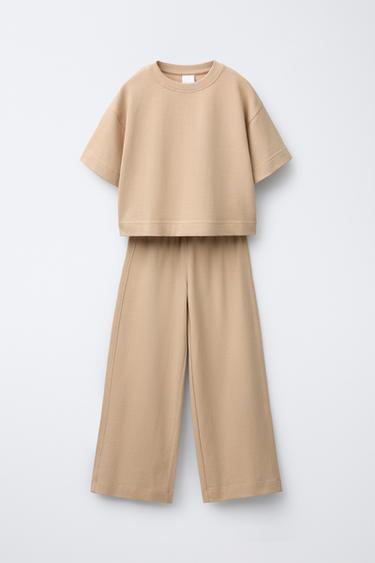 TOTAL LOOK CAMISETA Y PANTALÓN WIDE LEG - Gris vigoré de Zara