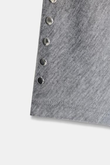 T-SHIRT À MANCHES CHAUVE-SOURIS AVEC CLOUS - Gris chiné de Zara - Image 7