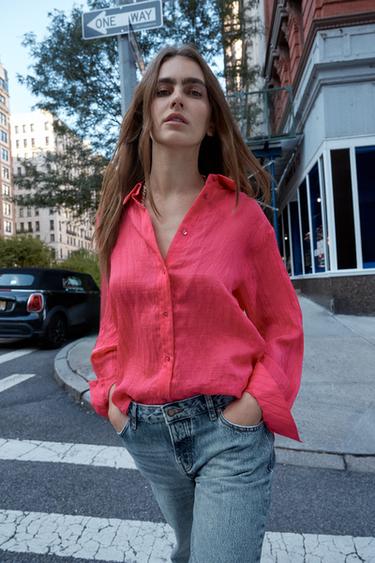 CAMISA LISTRADA TECIDA - Fúcsia da Zara