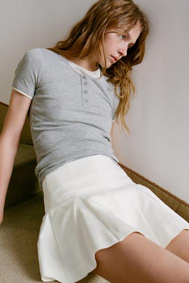 DOUBLE-LAYER GATHERED T-SHIRT - Grey marl by Zara - Image 2
