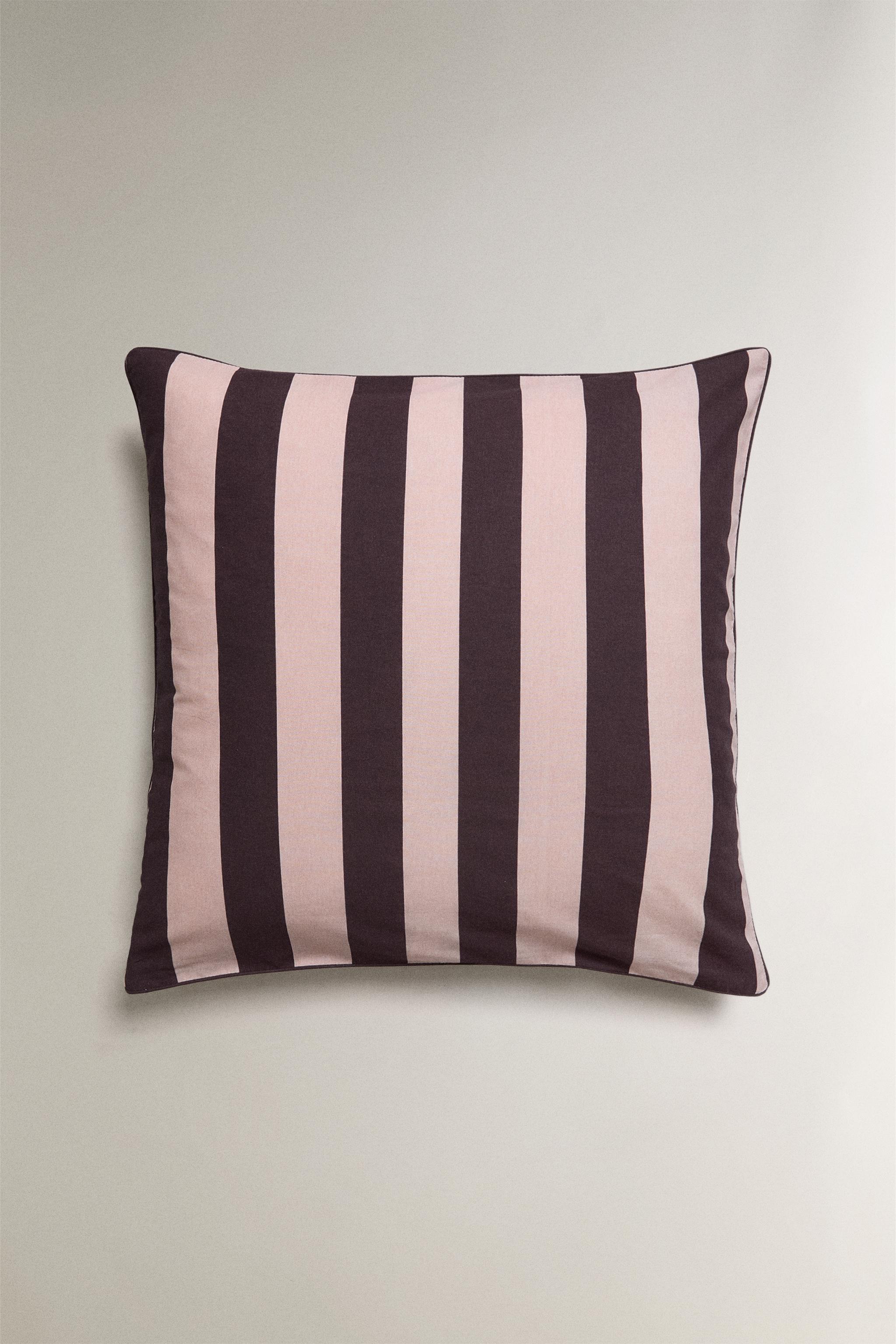 FADED STRIPED COTTON PILLOWCASE — Pink