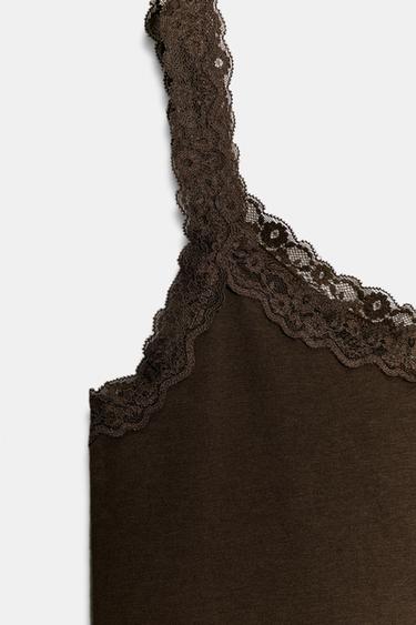 LACE STRAPPY TOP - Brown by Zara - Image 6