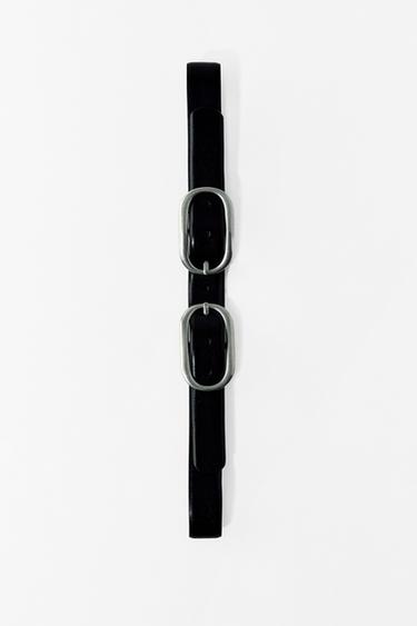 Zara DOUBLE BUCKLE LEATHER BELT - Black