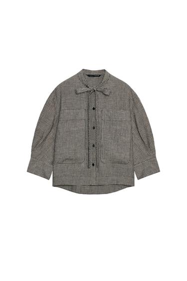 CHECKED LINEN SHIRT ZW COLLECTION - Ecru / Black by Zara