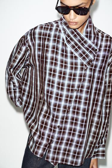 Zara PLAID WRAP SHIRT - Brown-Blue
