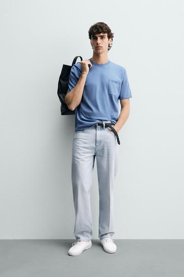 REGULAR FIT COTTON KNIT T-SHIRT - Blue by Zara - Image 0