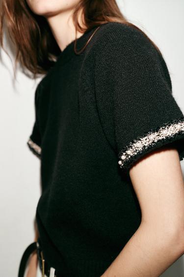 KNIT JUMPER WITH FAUX PEARLS - Black by Zara - Image 2