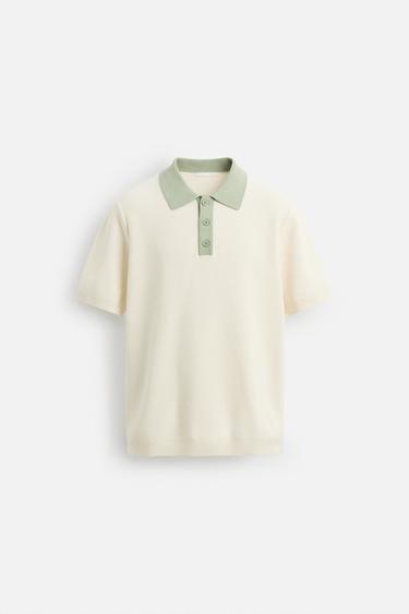POLO PUNTO CONTRASTE - Crudo / Verde de Zara