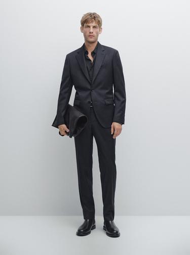 Pantalón traje raya diplomática lana - Marino de Zara - Imagen 0
