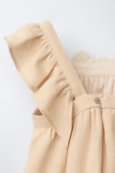 ROBE 100% LIN FLEURS CROCHET - Beige de Zara - Image 3