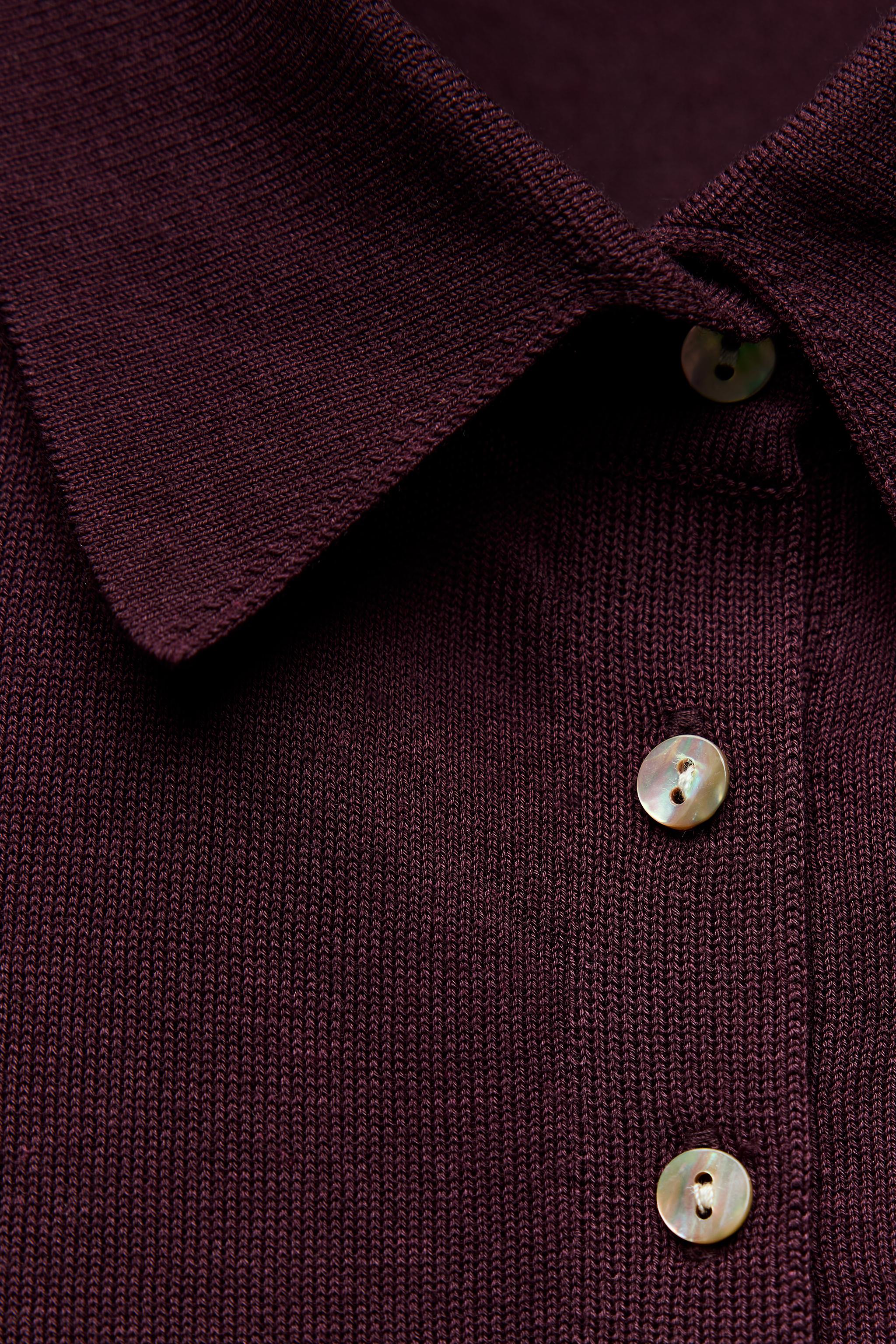 BUTTONED KNIT POLO TOP - Maroon | ZARA United States BUTTONED KNIT POLO TOP - Maroon | ZARA United States