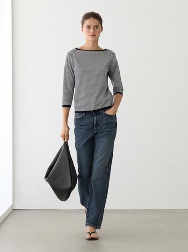 Jersey punto rayas algodón - Marino de Zara