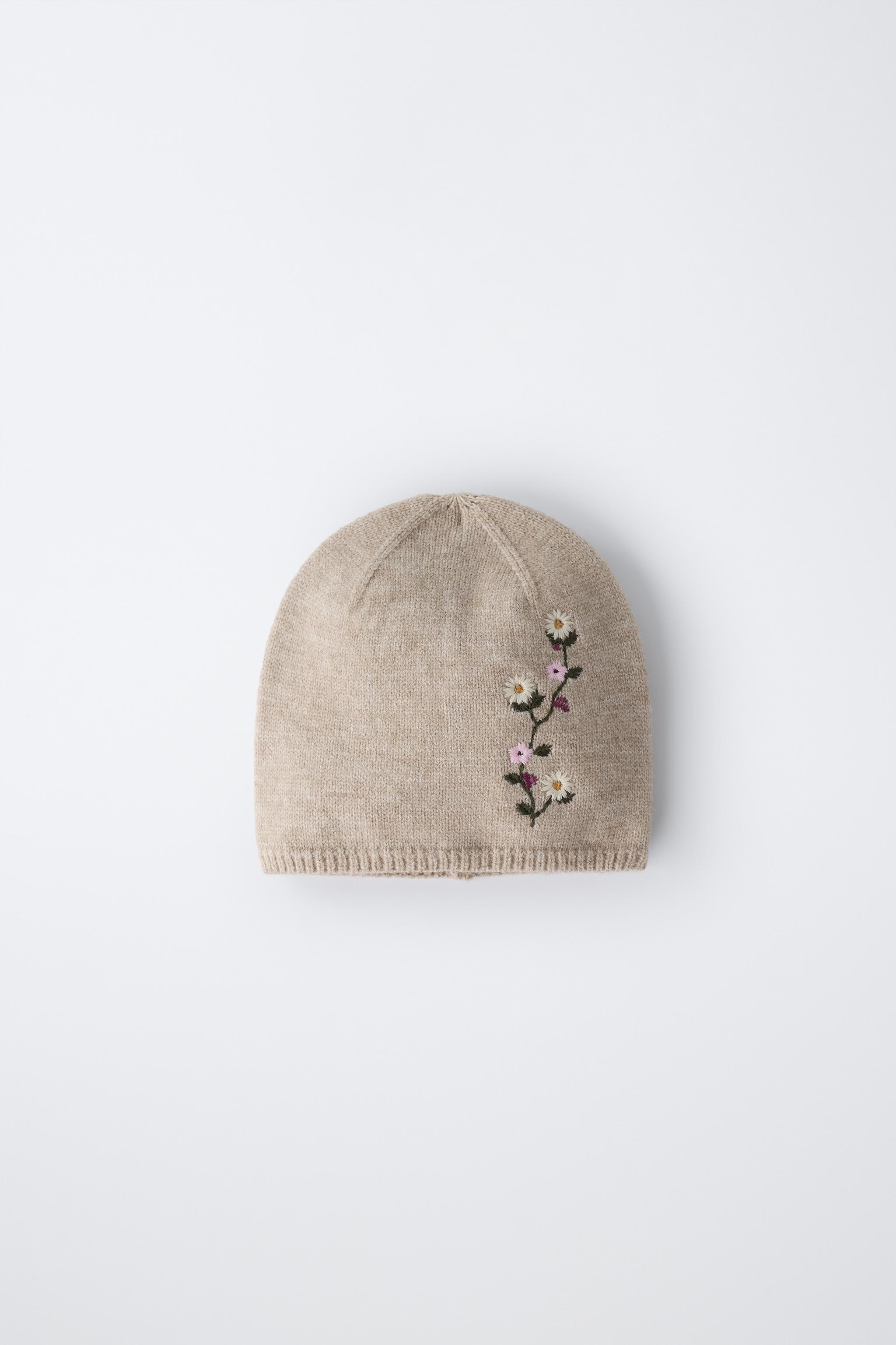 フラワー刺繍入りニット帽 - ベージュ | ZARA Japan / 日本