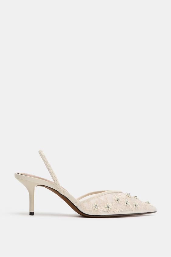 MESH HEELED SHOES WITH BEADS - White by Zara - Image 0