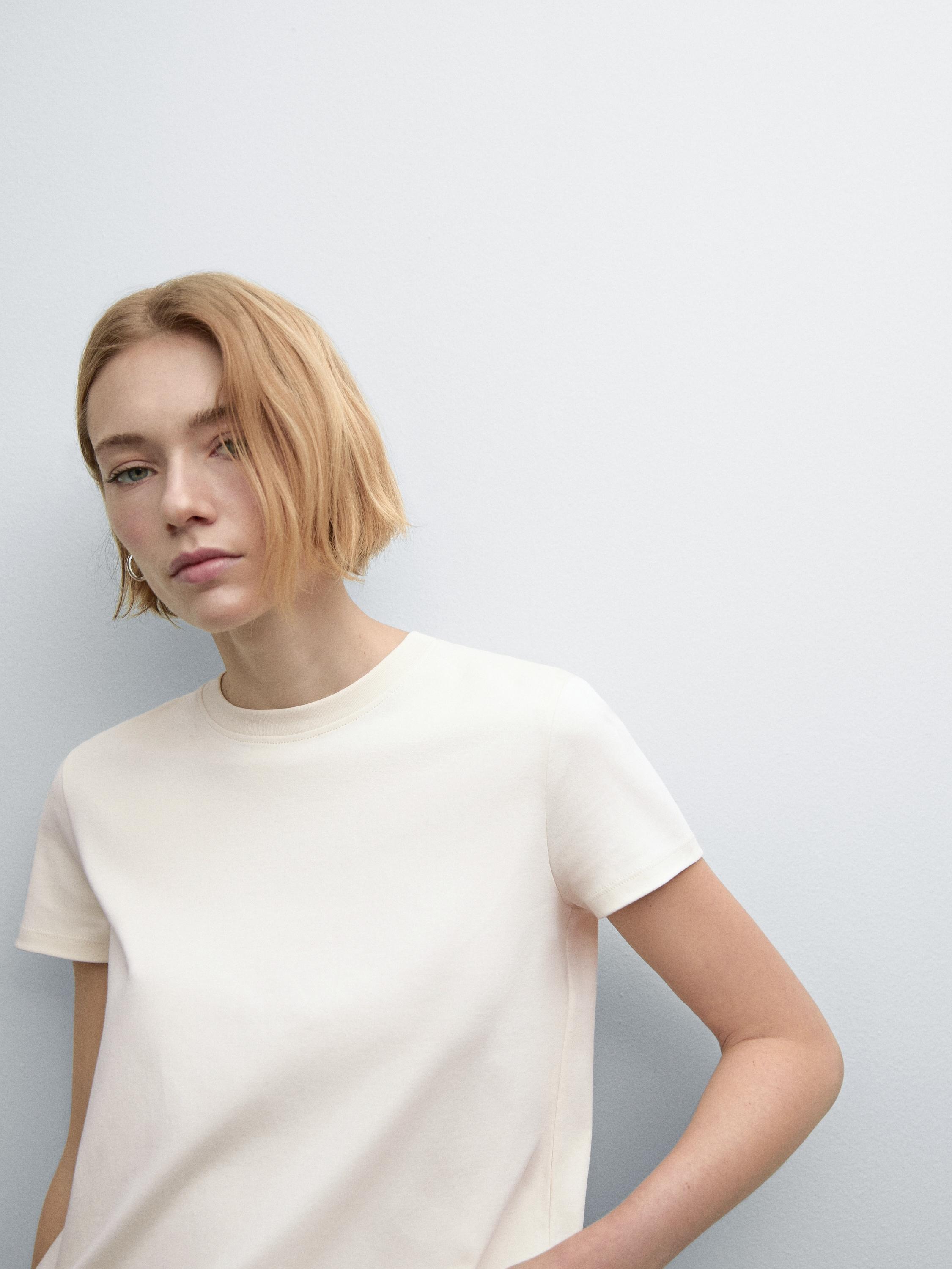 Heavy weight cotton T-shirt with seam detail - White / Pink