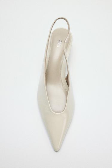 حذاء جلدي بكعب KITTEN - أبيض صدفي الخاص بـ Zara