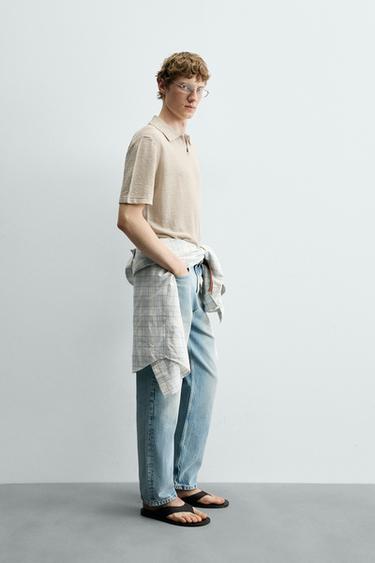 REGULAR FIT 100% LINEN KNIT POLO SHIRT - Oyster-white by Zara - Image 3