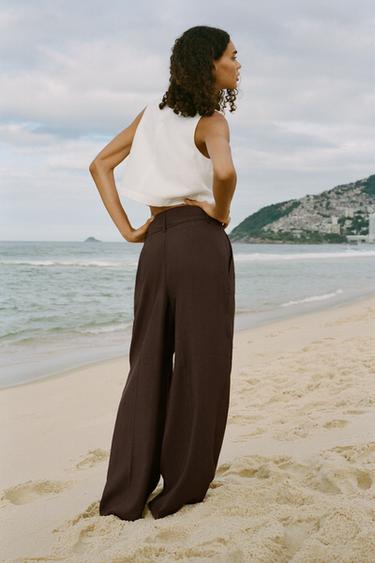 PANTALON LARGE CEINTURE - Marron de Zara - Image 2